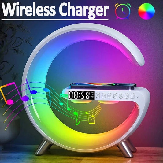 BIG G Multifunction Wireless Charger Stand Pad Speaker RGB Night Light Fast Charging Station for iPhone 15 14 13 Samsung Xiaomi